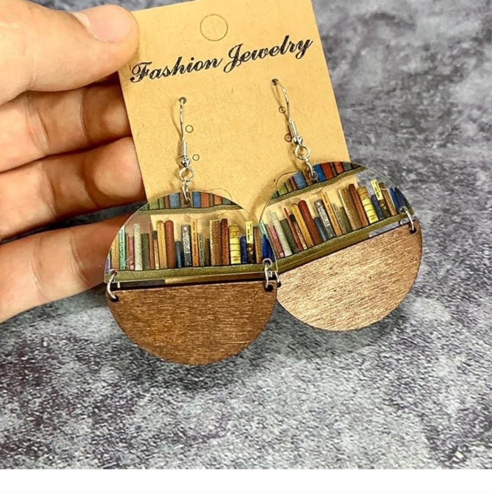 Fashion Jewelry Wooden Book Earrings